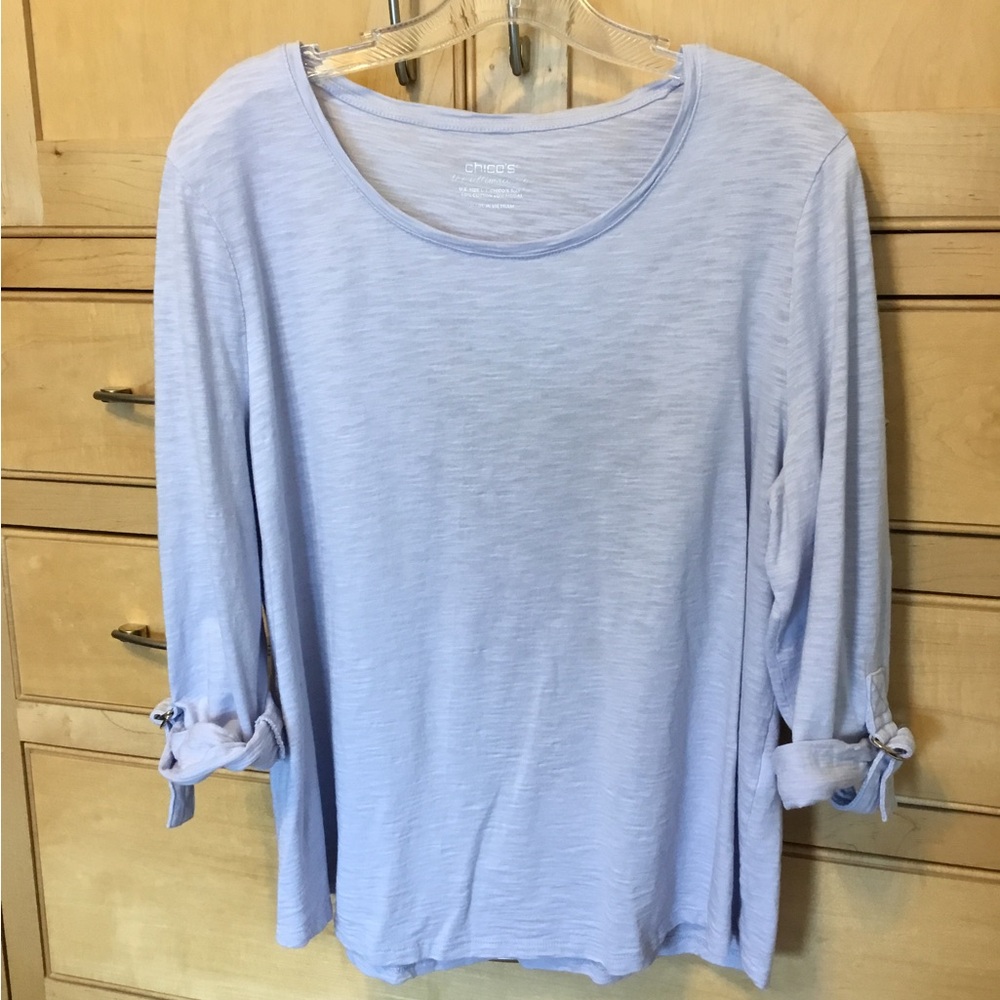 Chico's Light Blue 3/4 Sleeve size 2 (medium= size 12) soft stretchy lightweight - Picture 1 of 7